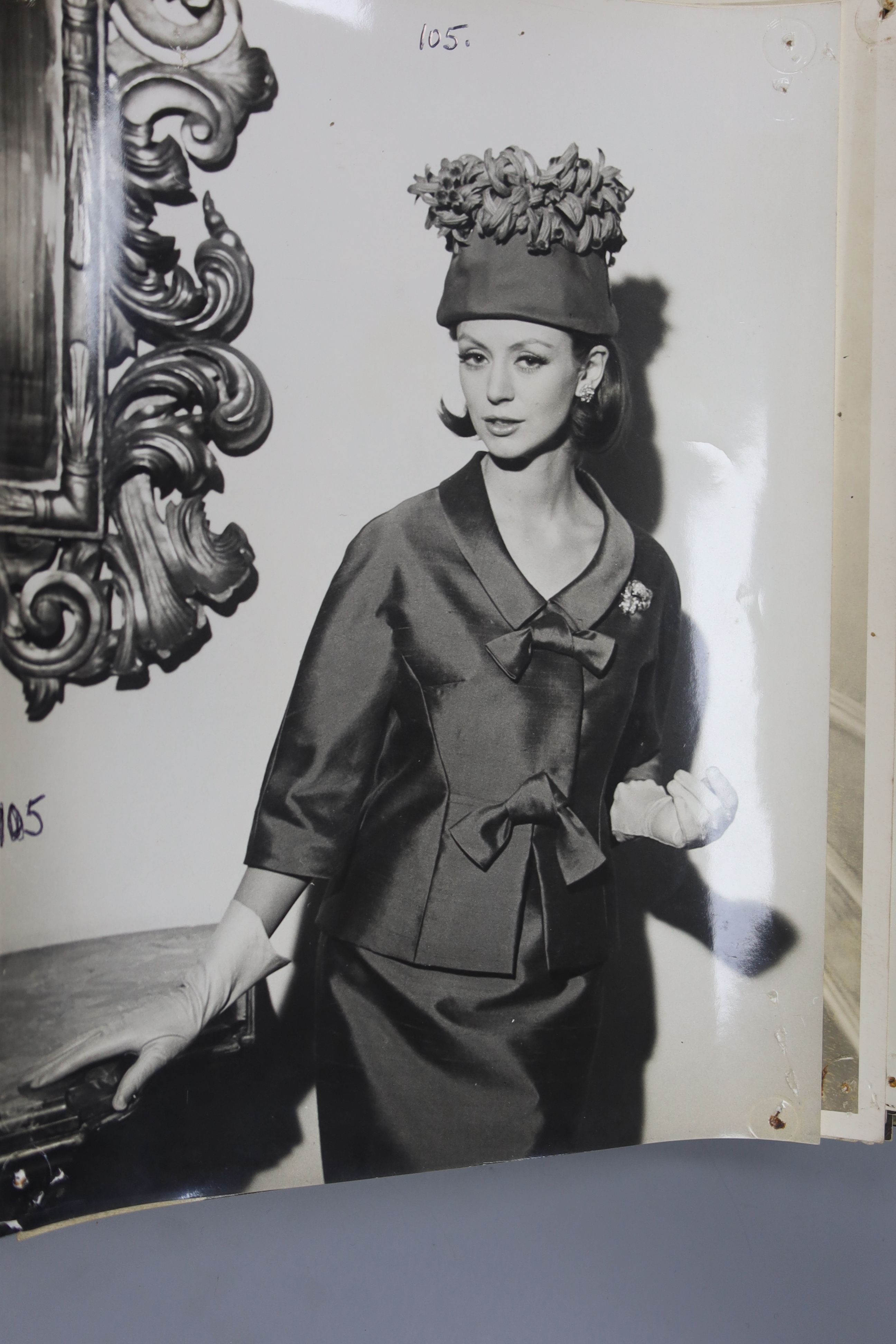 Press agency black and white fashion photographs, 1960's (62) many models named verso